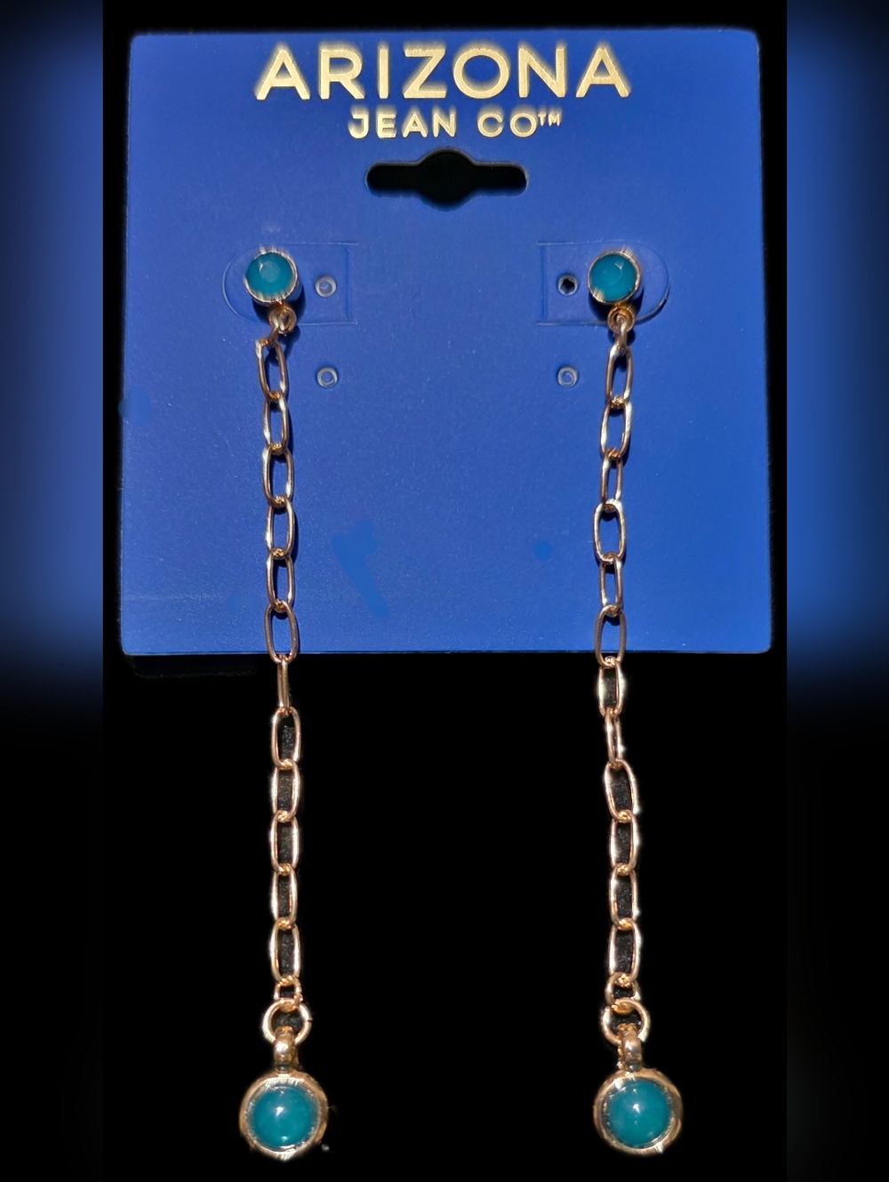 Chain Drop Earrings with Teal Stone